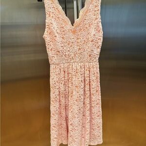 Lovely Lace Midi Dress in Pink with peach Accent